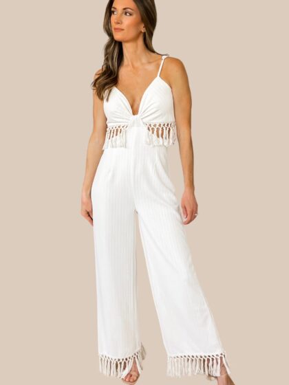 Getaway Tassel Cut Out Jumpsuit - Off White - SALE
