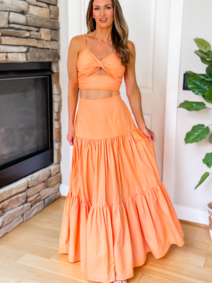 Delaney Tiered Maxi Skirt - Orange